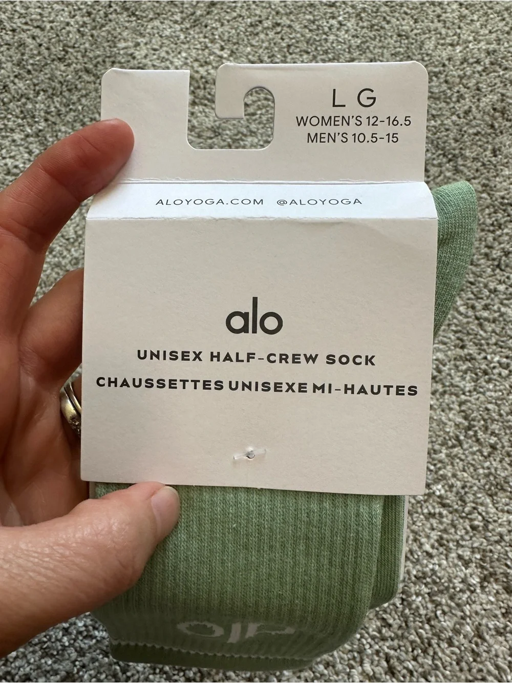 ALO Yoga Crew Athletic Socks in limited edition Clover Green with White Stripe